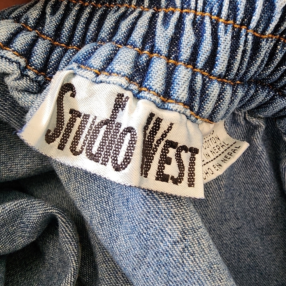 Studio West Vintage 100% Cotton Button-Front Midi Denim Skirt Elastic Back Small - Picture 9 of 11